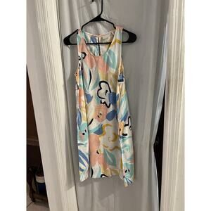 Rachel Zoe Linen Multicolor Tropical Print Tank Shift Dress Sz Xs NWT Resort